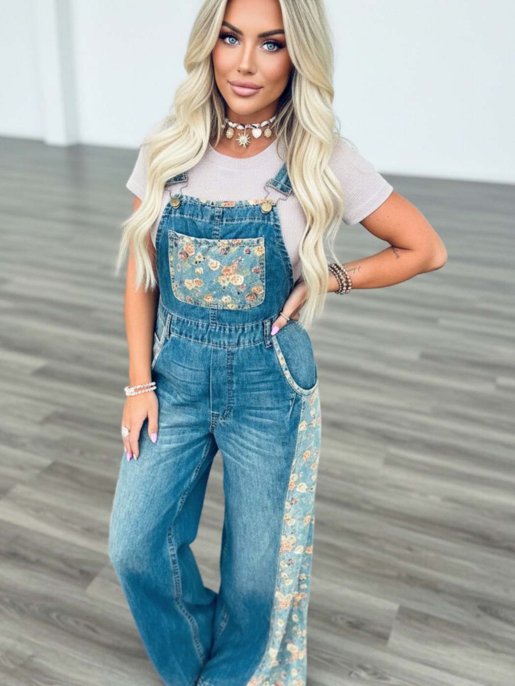 Peacock Bloom Patch Denim Overalls - Image 5