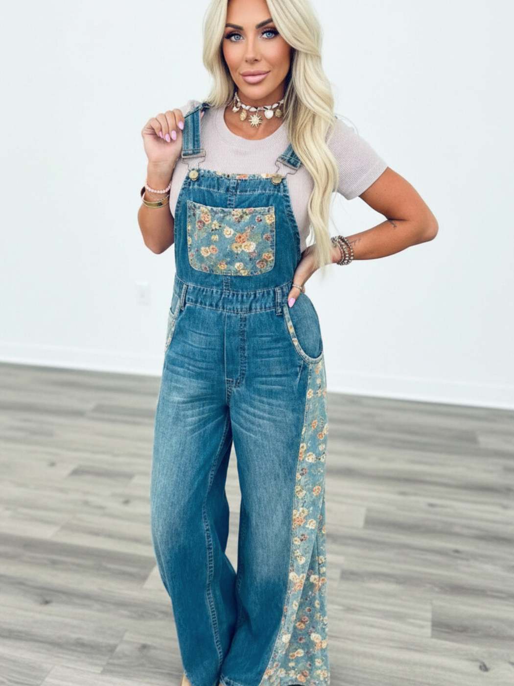 Peacock Bloom Patch Denim Overalls - Image 6