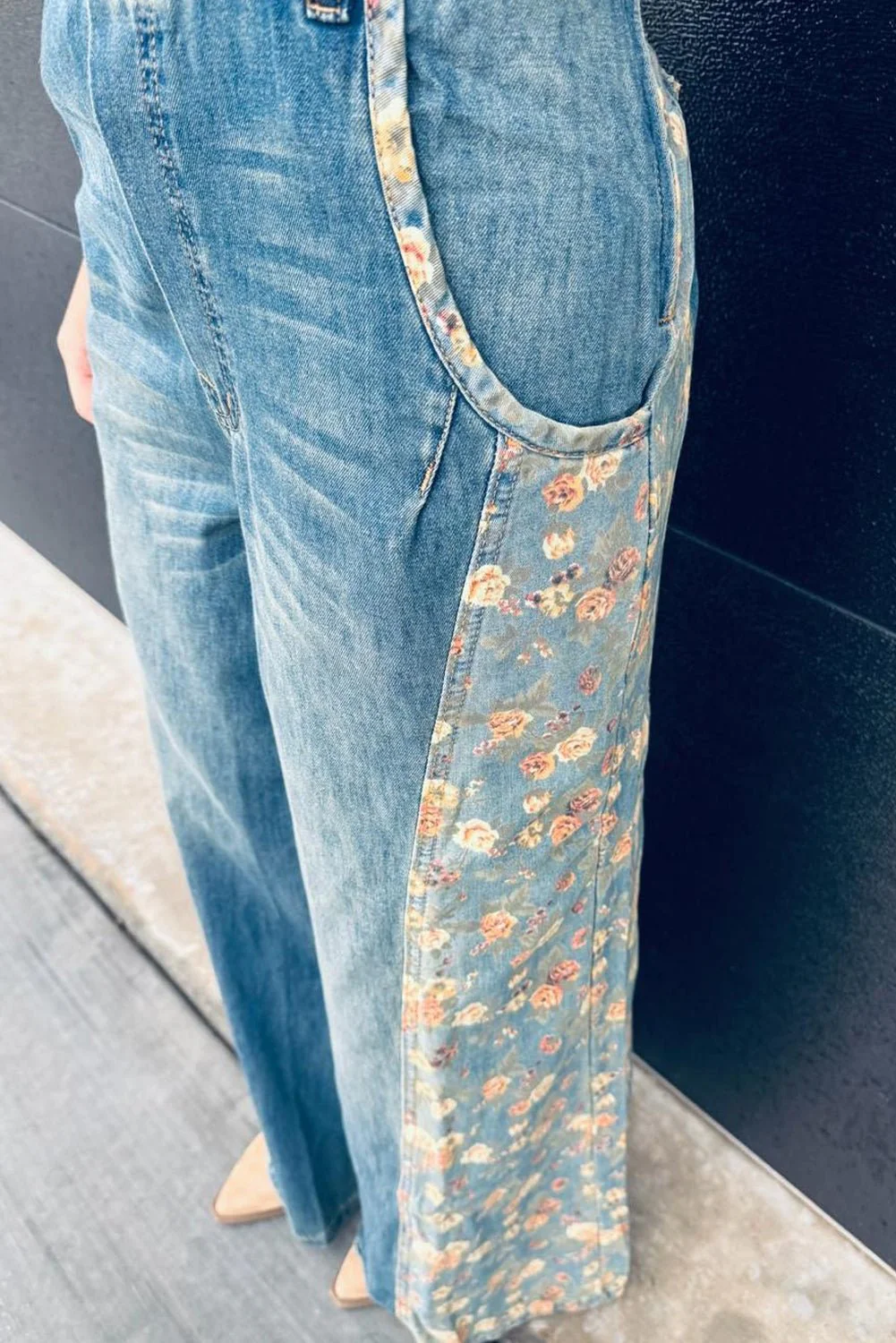 Peacock Bloom Patch Denim Overalls - Image 7