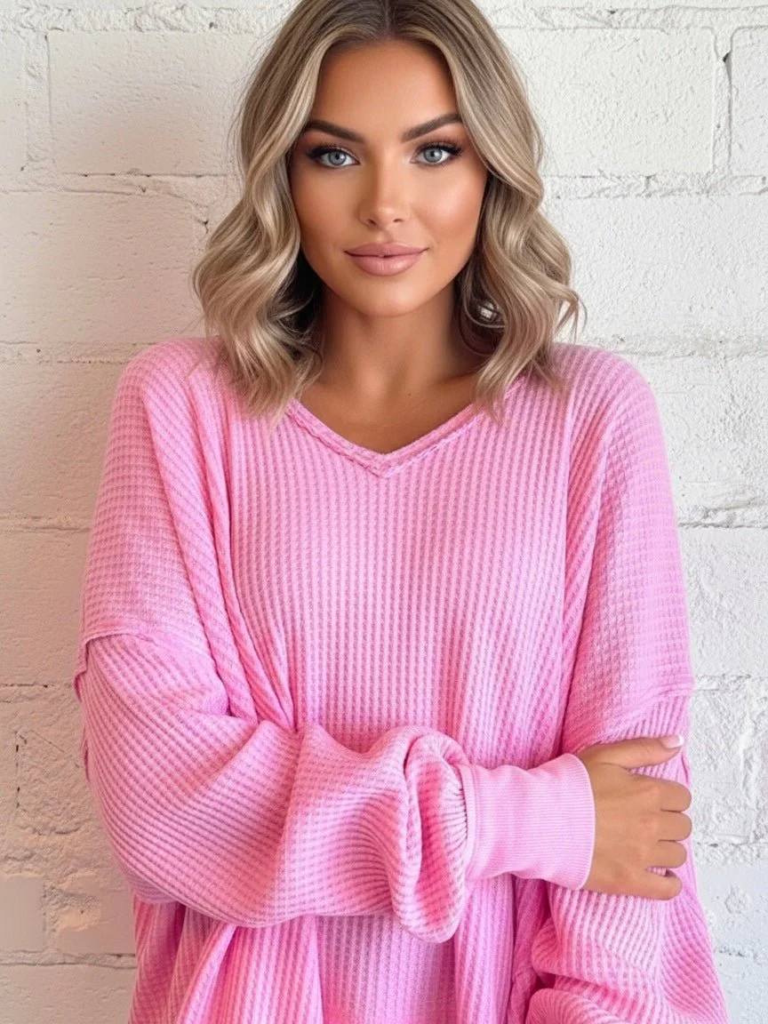 Pink Bliss Waffle Knit Top - Image 3