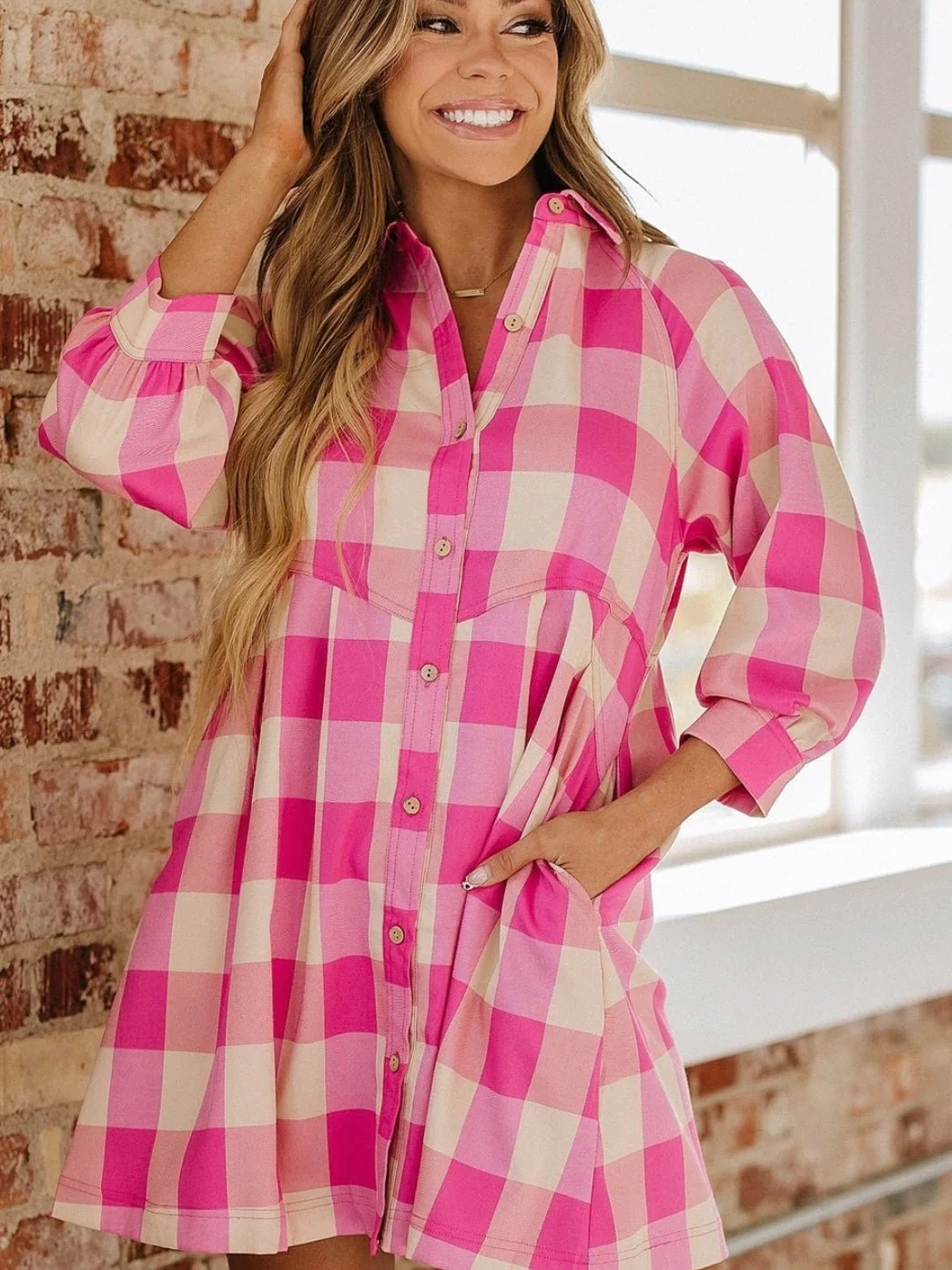 Pink Plaid Tunic Dress - Image 3