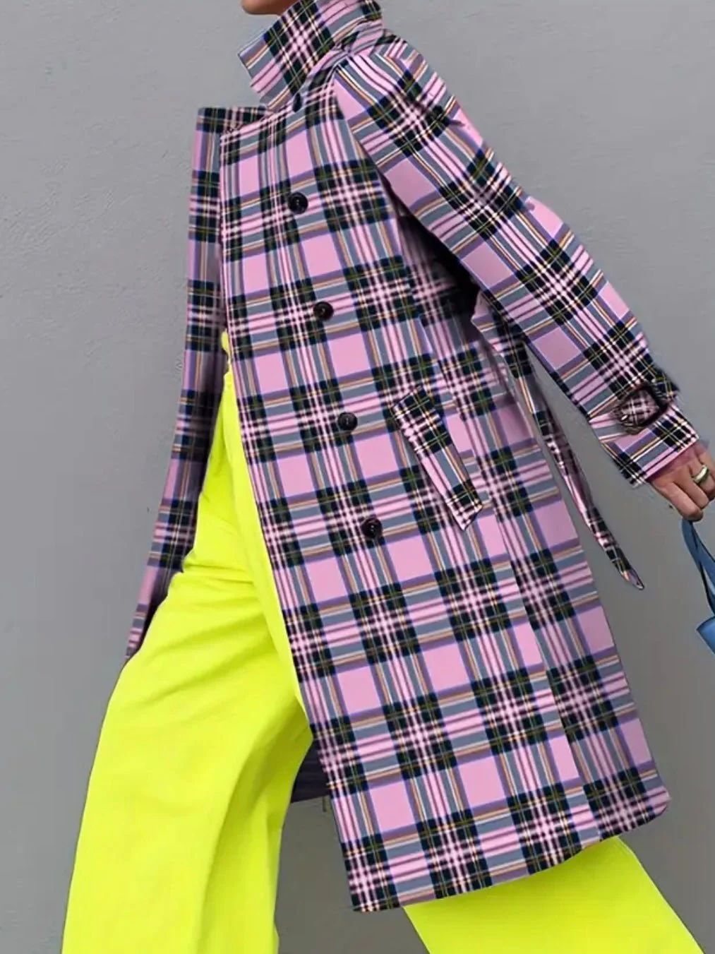 Pop Plaid Trench Coat - Image 5