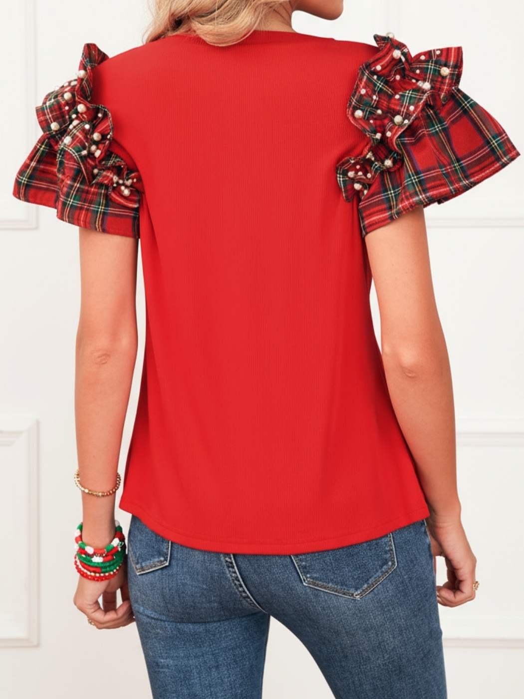 Plaid Pearl Ruffle Top - Image 2