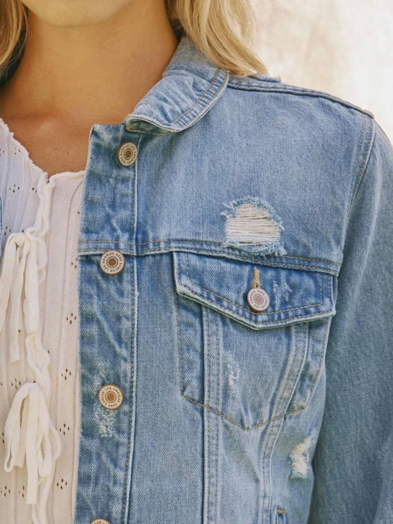 Raw Hem Blue Jean Jacket - Image 4