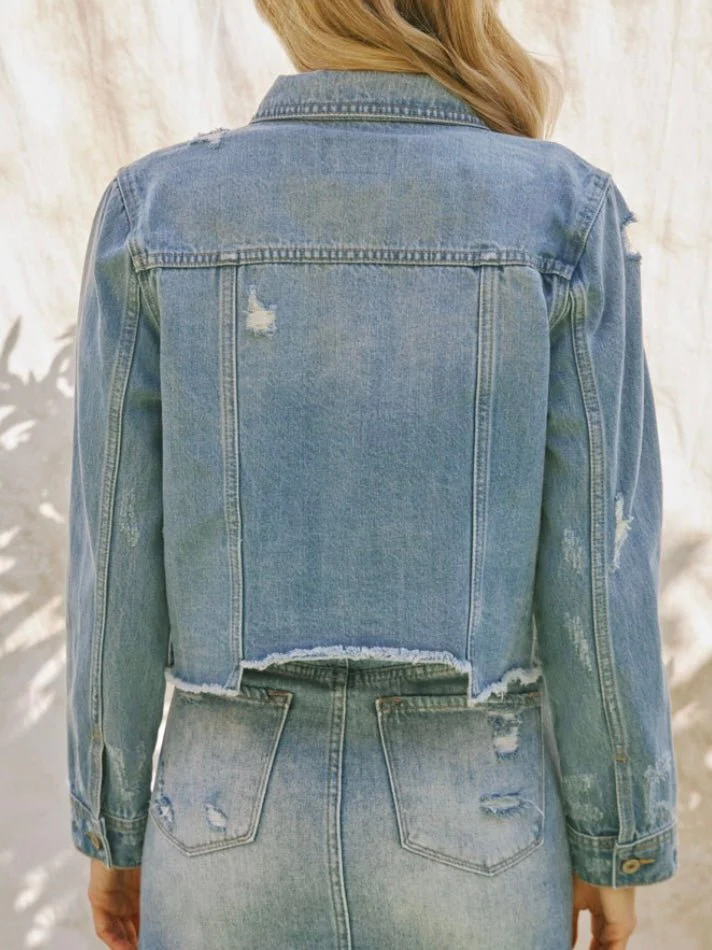 Raw Hem Blue Jean Jacket - Image 5