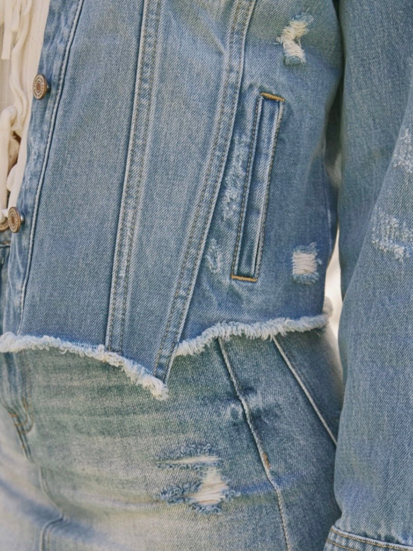 Raw Hem Blue Jean Jacket - Image 6