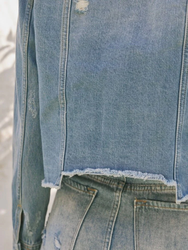Raw Hem Blue Jean Jacket - Image 7