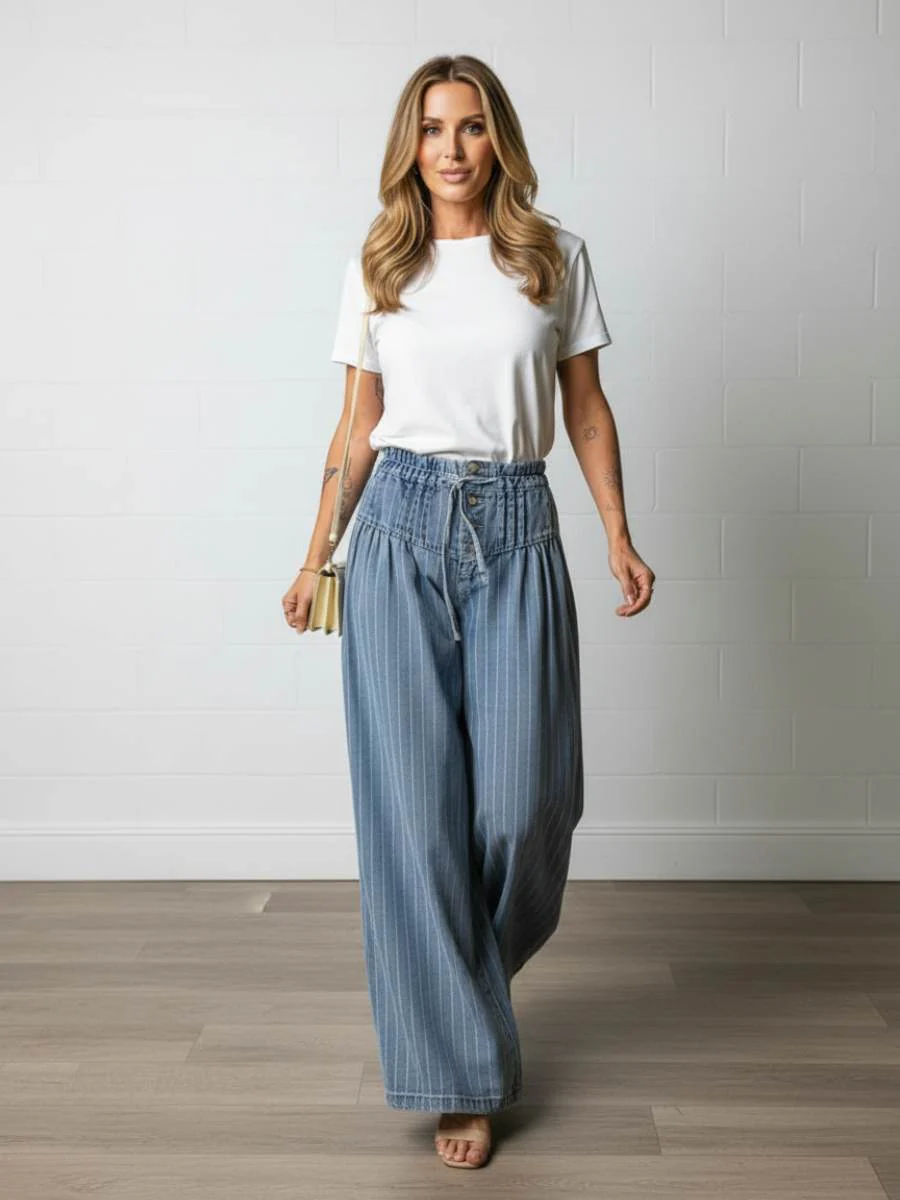 Blue Skies Stripe Wide Leg Jeans - Image 4