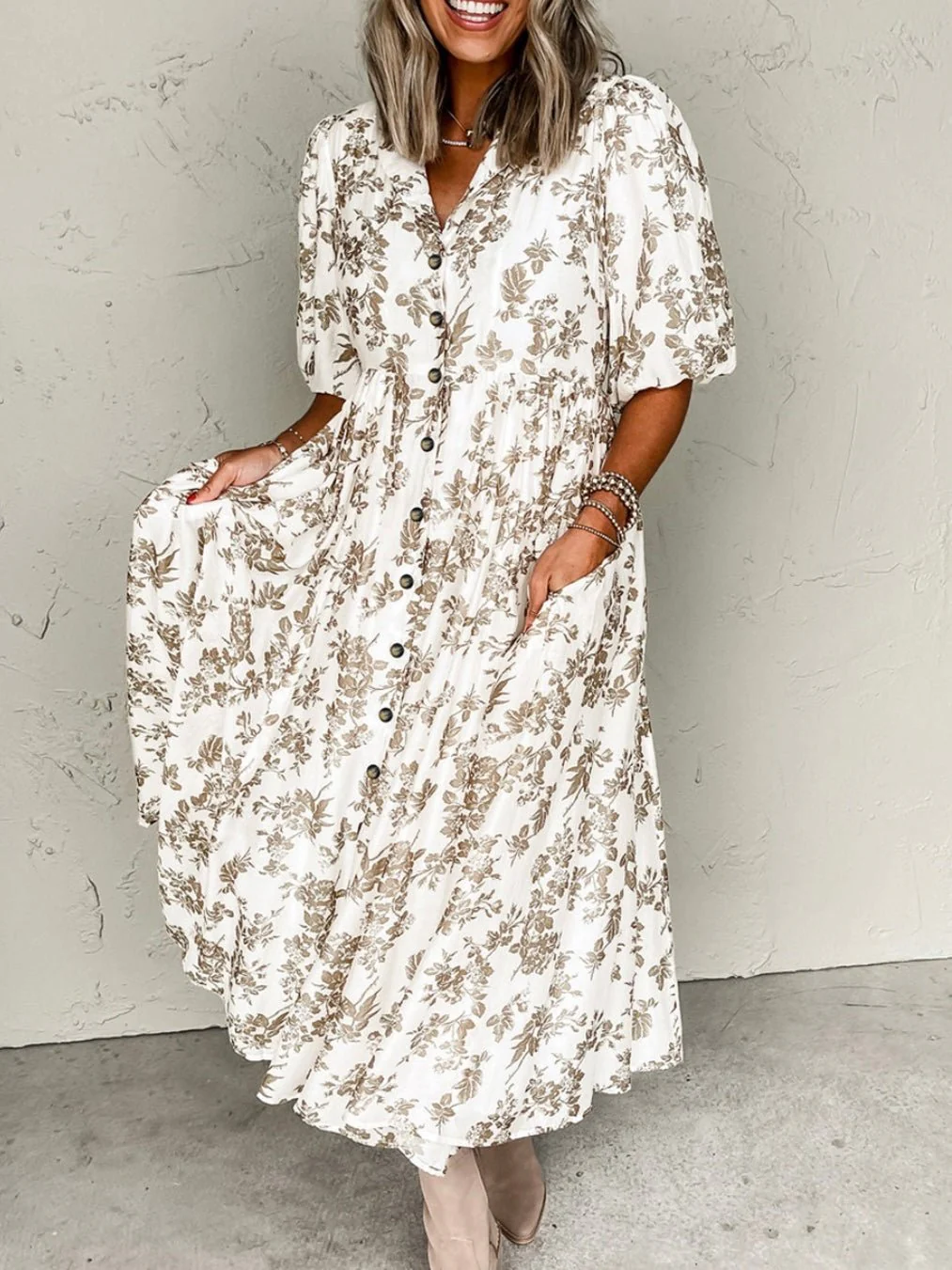 Whispering Blooms Button Dress - Image 2